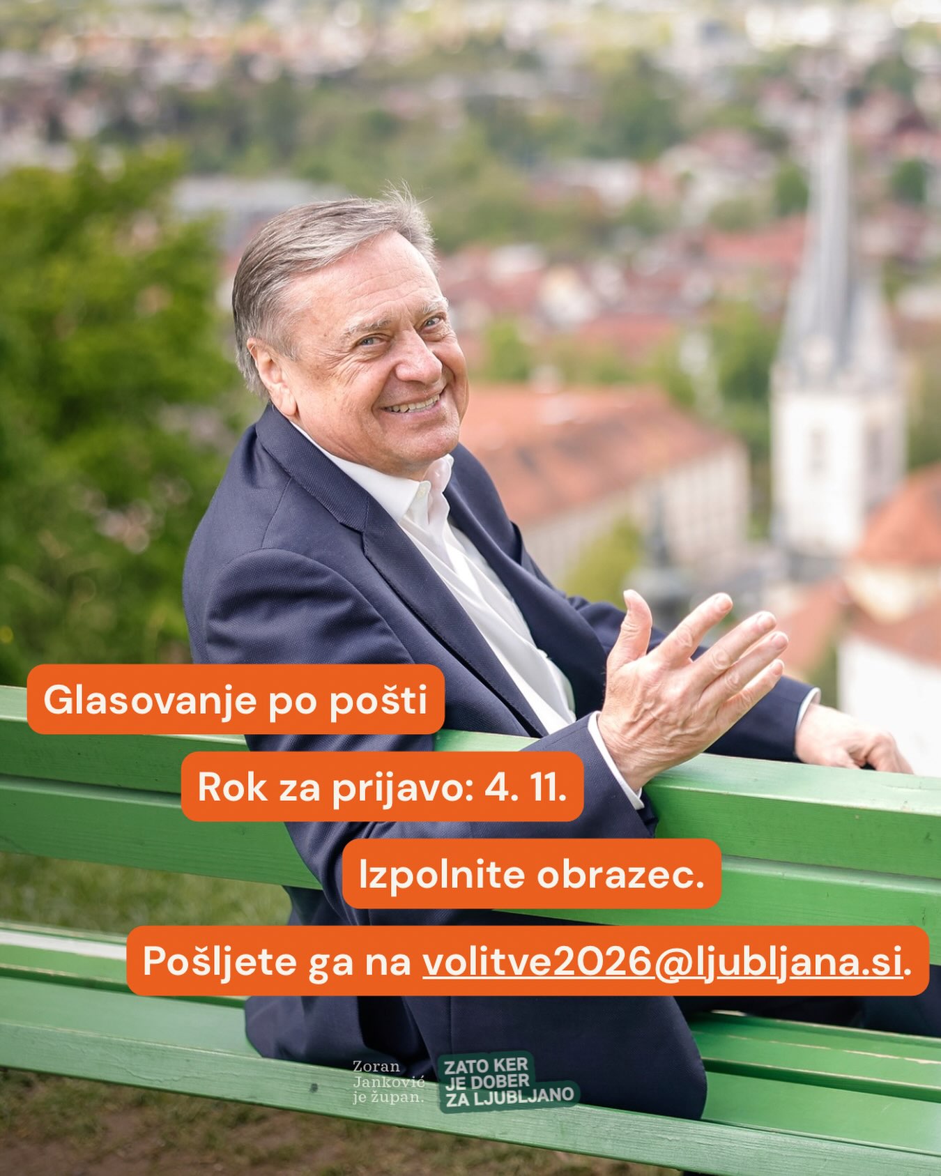 🗳️ Če se volitev ne morete osebno udeležiti na volišču, lahko za župana Zorana Jankovića in Listo Zorana…